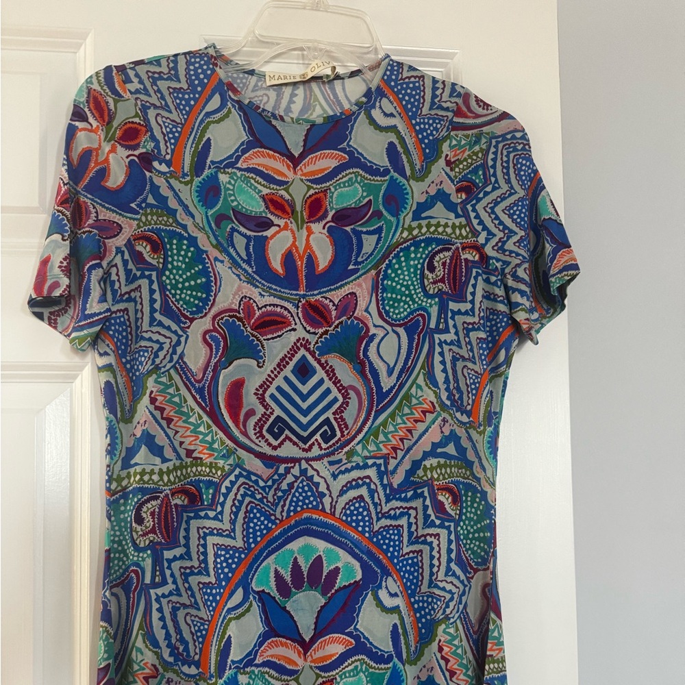 Marie Oliver XS Blue and Green Patterned Maxi Dress NWOT
